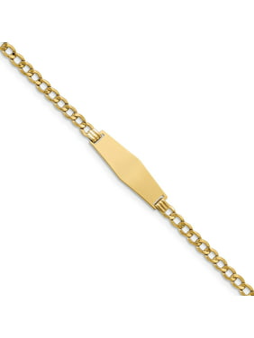 FB Jewels 14K Yellow Gold Curb Link 6.75mm Soft Diamond Shape ID Bracelet 